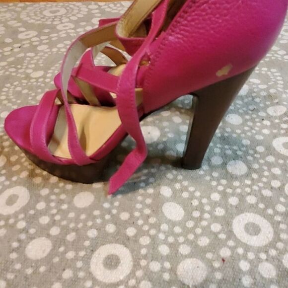 LAUREN Pink Platform Cross Straps Leather Heels - Picture 7 of 9